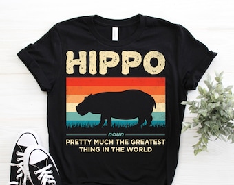 Funny Hippo Definition Hippopotamus Vintage Retro T-Shirt, Cute Hippos Costume Gift, African Wildlife Animals Lover, Zoo Trip Birthday Party