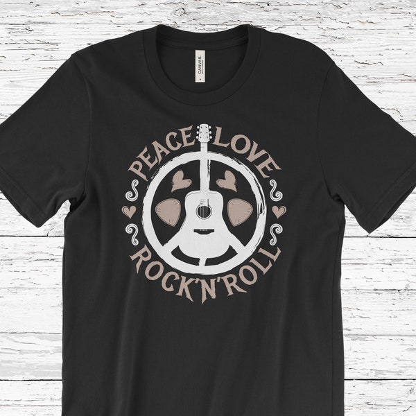 Peace Love & Rock 'n' Roll Hippie Guitar Ukulele Vintage Retro Disco Costume Party Festival Shirt, Gypsy Soul, Hippy Gifts, Birthday Present