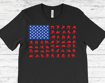 Wrestling Wrestlers American Flag Sport Vintage Wrestler Gift T-Shirt, High School, College Professional Tee, Tournaments, Birthday Present,