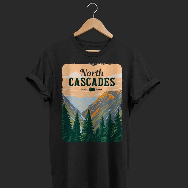 North Cascades National Park US Vintage T-Shirt, USA Washington State Parks Liebhaber Geschenke, Abenteuer Outdoor, Camping Wandern Reise Geschenk,