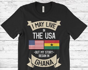 Je vis peut-être aux États-Unis, mais mon histoire a commencé au Ghana T-Shirt, drapeau américain racines ghanéennes, cadeaux ghanéens, cadeau d’anniversaire, débardeur,