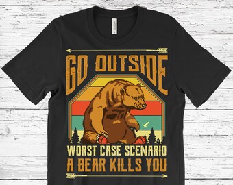 Sal afuera En el peor de los casos, un oso te mata camiseta de regalo de camping, divertido retro vintage RV Campers Lover, Parques Nacionales de EE. UU., Senderismo, Excursionista