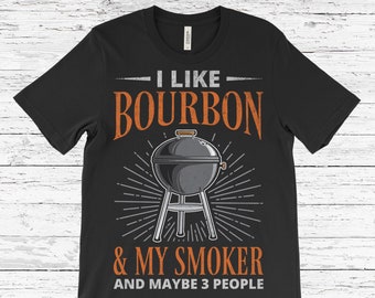 I Like Bourbon And My Smoker Funny T-shirt, Vintage Bbq Grill Meat Smoke TShirt, Drinking Whiskey Lovers Shirts, Old Fashioned, Father's Day