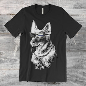 Perro policía K9 Delgada Línea Azul Bandera Pastor Alemán Sheriff Camiseta, K-9 Regalos de Manejador, Oficial Militar Entrenadores Perros Dueño Regalo de Cumpleaños,