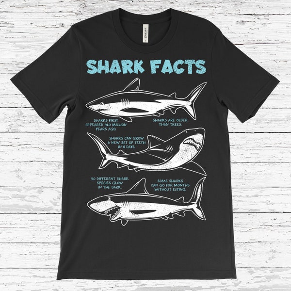 Shark Facts Teeth T-Shirt, Sharks Lover Gift, Educational Ocean Life Study T Shirts, Trip Costume Museum, Marine Biology, Birthday Present,