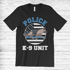 Perro policía K9 Delgada Línea Azul Bandera Pastor Alemán Sheriff Camiseta, K-9 Regalos de Manejador, Oficial Militar Entrenadores Perros Dueño Regalo de Cumpleaños,