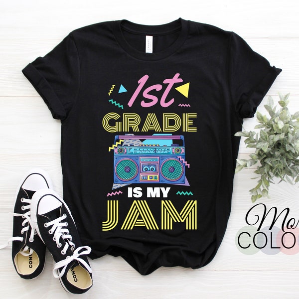 1st Grade Is My Jam One 1 Vintage 80s Boombox Teacher Student T-Shirt, Back To School First Grade First Day, 100 Days Of School, Field Day,