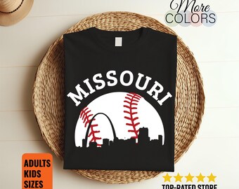 Missouri Baseball Skyline Shirt City Silhouette Sports Fan Gift Adults Kids Unisex Tee
