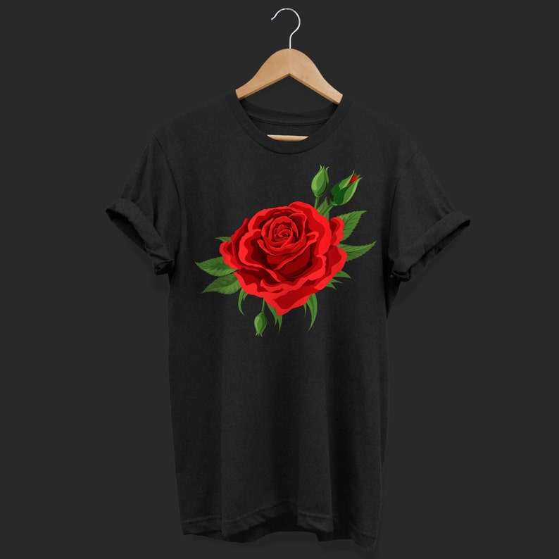 Single Red Roses Flower Of Cute Red Roses Flower Gardening T-Shirt, Gift Who Loves Pretty Floral Designs, Valentine's Day Birthday Present, image 1