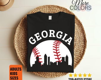 Georgia Baseball Skyline Shirt City Silhouette Sports Fan Gift Adults Kids Unisex Tee