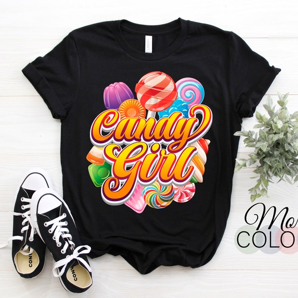 Candy Girl Cute Gift For Lollipop Lover Sweet Tooth Lolly T-Shirt, Kids Girls Candies Shop Costume Outfit, Christmas Birthday Party Shirt,