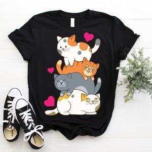 Cute Cats Anime Kawaii Gift Costume T-Shirt, Cat Girls Shirts, Video Games Lovers, Otaku, Japanese Japan Art, Manga, Cosplay Aesthetic Fan,