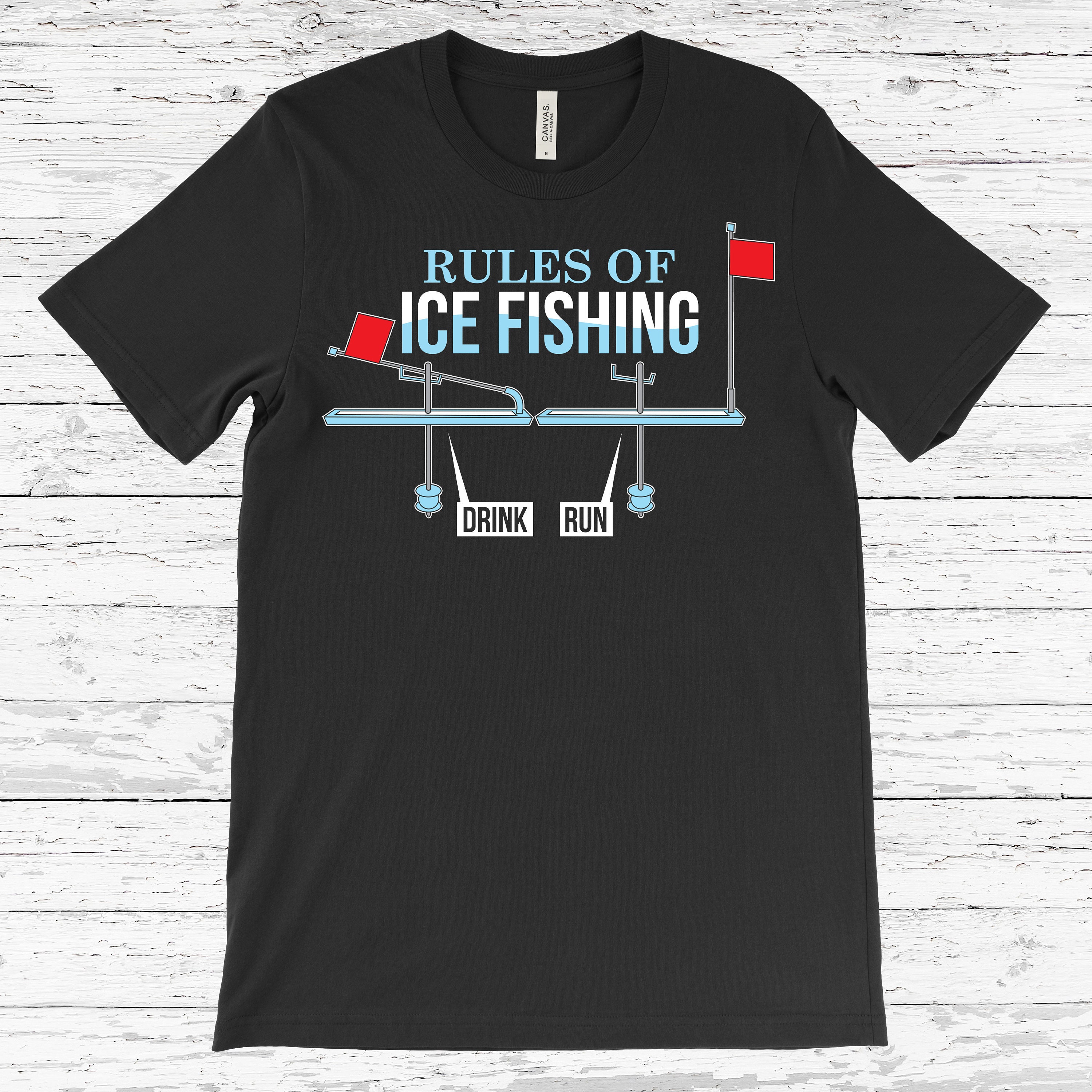 Rules of Ice Fishing T-shirt, Funny Winter Fishing Lovers Gift Tees,  Fisherman Present, Fish Frozen Lake Tshirt, Dad, Grandpa, Father's Day, 