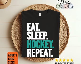 Essen Sie Schlaf Hockey Rapport Shirt Lustige Eisbahn Lifestyle Humor Skater Spieler Fan Bekleidung Winter Sport Spieltag Geschenk Tee