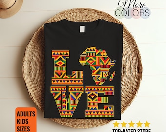 Africa Love T-Shirt, Multicolor Geometric Patterns, African Heritage Graphic, Continent Map Tee, Cultural Pride Gift, Family Roots, Birthday