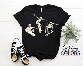 Skeletons Skateboard Skateboarding T-Shirt, Skate Boarding Fans Gift, Skateboarder Tricks Lover, Performing Skull Love Bones Horror Goth