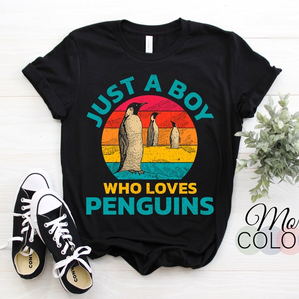 Just A Boy Who Loves Penguins Size Funny Cute T-Shirt, Penguin Lover Gift, Ocean Animals Lover T Shirts, Zookeeper, Zoo, Kids Costume Party,