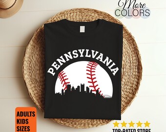 Pennsylvania Baseball Skyline Shirt City Silhouette Sports Fan Gift Adults Kids Unisex Tee