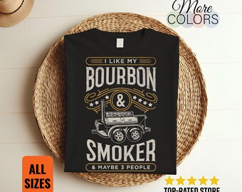 Camiseta divertida "Me gusta el bourbon y mi ahumador", camiseta vintage de barbacoa con carne ahumada, camisetas para amantes del whisky, estilo antiguo, Día del Padre
