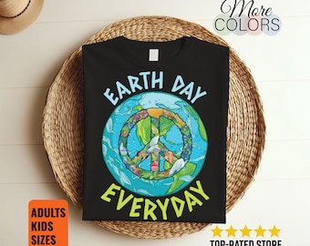 Camiseta hippie con el símbolo de la paz del planeta, Día de la Tierra, 22 de abril, Ciencia, Vegano, Reciclaje, Medio ambiente, Calentamiento global, Cambio climático.