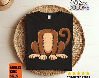 Monkey Body Costume Shirt, Cute Headless Animal Graphic Tee, Cartoon Primate Torso, Easy Halloween Outfit, Jungle Party Gift, Curly Tail Art