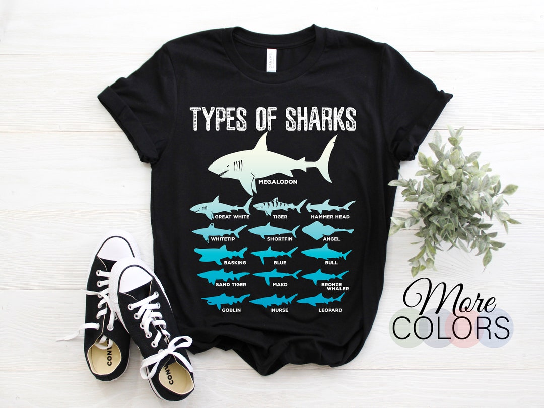16 Types of Sharks Tshirt, Marine Biology, Shark Week, Shark Tank