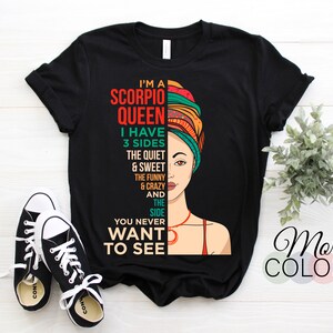 Scorpio Afro Girl Queen Traits Astrological Zodiac Sign T-Shirt, Scorpius Born October November Birthday Month Gift, Horoscope Astrology