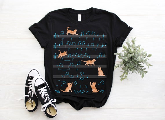Cute Cat Kitty Playing Music Clef Piano Musician Art T-Shirt Cute Cat Kitty Playing Music Clef Piano Musician Art T-Shirt