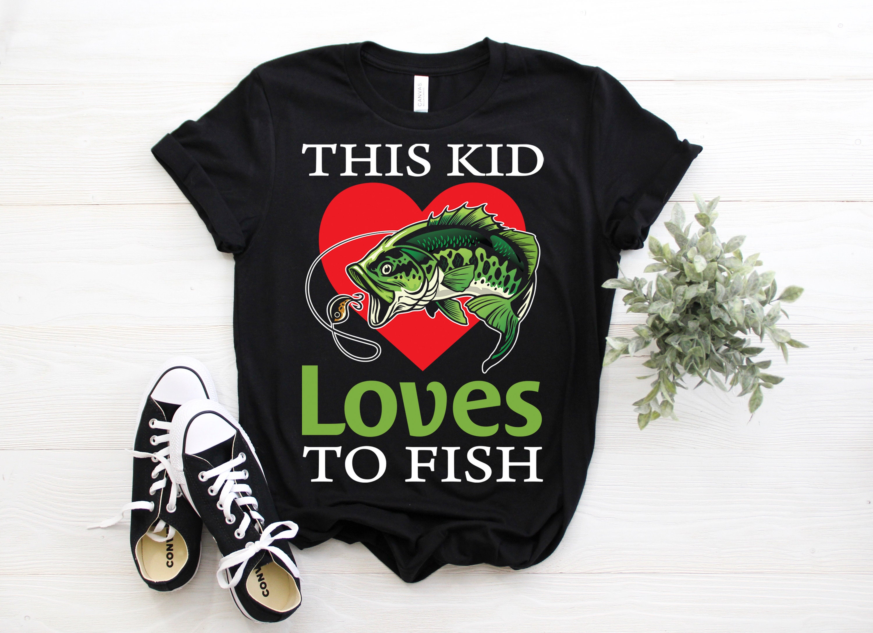 Kids Fishing Shirts Boys This Kid Loves to Fish T-Shirt Black 4X-Large