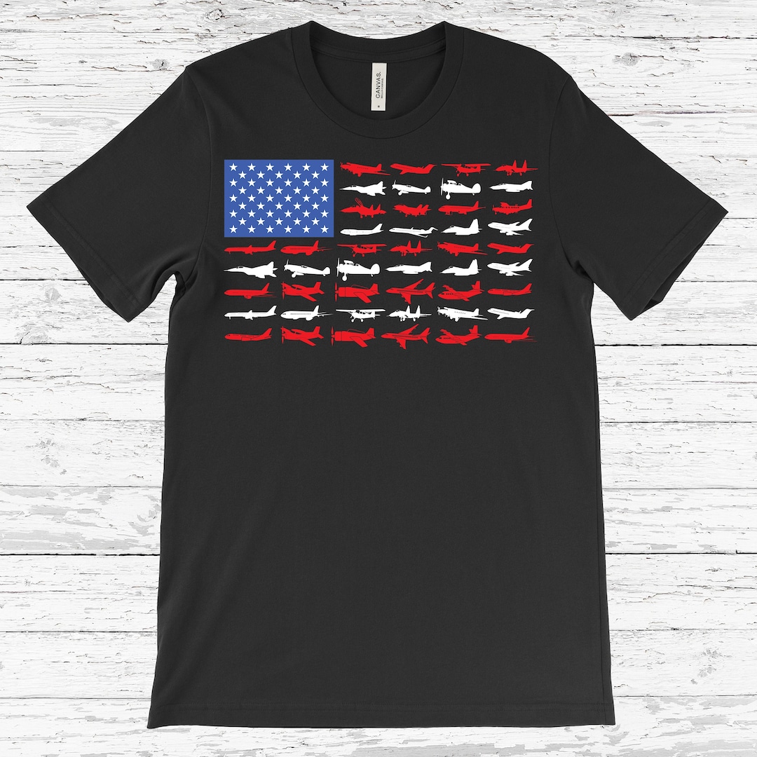 Pilot Airplane American Flag Vintage T-shirt, Aviation Shirts, Flying ...