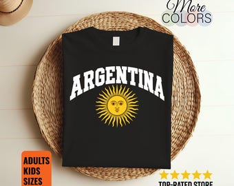 Argentina Sun T-Shirt, Argentinian Pride Graphic, Varsity Lettering Tee, South American Heritage Gift, Soccer Lover Apparel, Travel Birthday