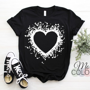 Notes de musique symbole amour coeur T-Shirt de Noël, cadeau drôle musiciens joueurs d'instruments de musique, enfants adultes enseignants chanteur compositeur,