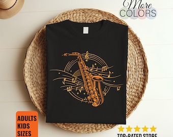 Saxophone Music Notes Saxophonist Shirt Jazz Band Musician Instrument T-Shirt