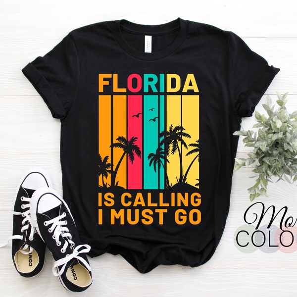 Florida Is Calling And I Must Go Vintage Beach Souvenir T-Shirt, Vintage Miami Orlando Tampa Palms, Summer Vibes Shirts, Vacation Birthday,
