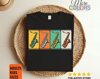 Saxophone T-Shirt Jazz Musician Tee Sax Player Gift Instrument Lover Band Apparel Melody Rhythm Blues Ensemble Graphic