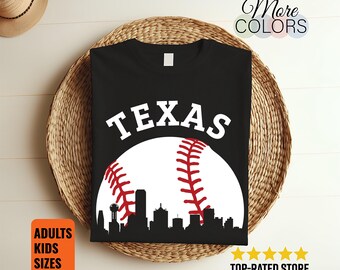 Texas Baseball Skyline Shirt City Silhouette Sports Fan Gift Adults Kids Unisex Tee