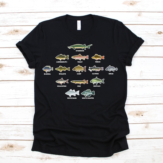 Type of Fish Fishing Lover T-shirt, Fisherman Gifts, Father's Day Dad  Grandma Tshirt, Catfish, Bass, Pike, Carp Saltwater Fly Fishing Shirts 