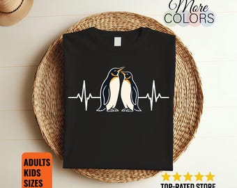 Penguin Heartbeat Shirt, Cute Bird Couple EKG Tee, Animal Lover Anniversary Gift, Romantic Wildlife Graphic, Valentines Day Pair Love Outfit