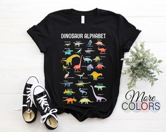 Types Of Dinosaurs Alphabet A-Z ABC Dino Identification Gift T-shirt, Present Boys Girls Tyrannosaurus Rex T-Rex Lover, School Party Outfit,