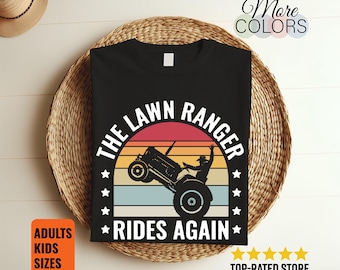 Lawn Ranger Rides Again T-Shirt Funny Lawn Mowing Tee Gardener Gift Landscaping Humor Yard Work Graphic Apparel