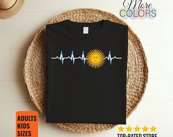 Argentina Heartbeat T-Shirt, Argentinian Flag Colors, Sun Graphic Tee, Pulse Design, Heritage Pride Gift, Soccer Fan, Travel Family Birthday