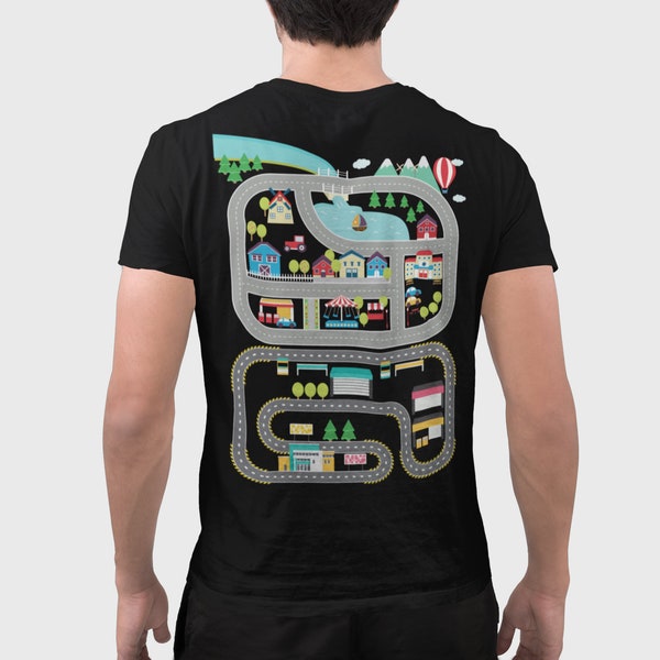 Play Cars On Dad's Back Mat Road Car Race Track T-Shirt, Dad Mom Father's Day Family Gift, Playmat Massage TShirt, Daddy's Birthday Present,