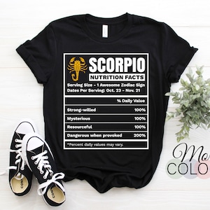 Scorpio Nutrition Facts Traits Rules Astrological Zodiac Sign T-Shirt, Born October November Month Gift Present Scorpius Horoscope Astrology