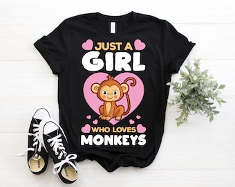 Just A Girl Who Loves Monkeys Cute Monkey Costume T-Shirt, Funny Animals  Lover Gift, Zoo Trip Outfit, Birthday Party Present Clothes Apparel