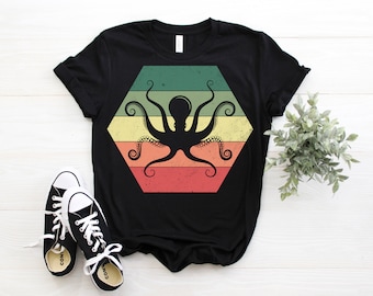 Octopus Vintage Retro T-Shirt, Octopuses Lover Gift, Marine Biologist T Shirts, Ocean Life Sea Creature Costume, Giant Kraken Animal Outfit,