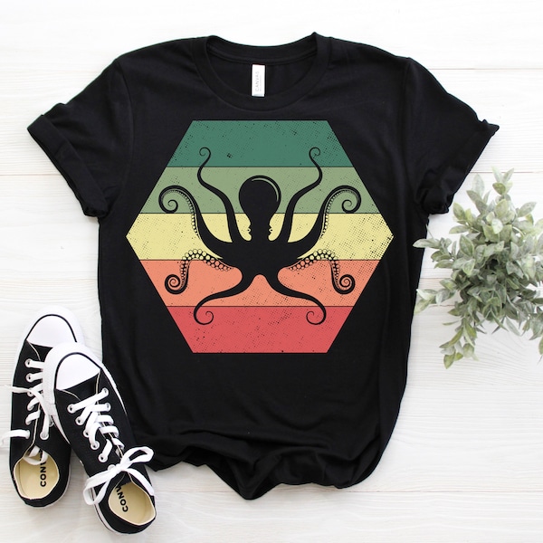 Octopus Vintage Retro T-Shirt, Octopuses Lover Gift, Marine Biologist T Shirts, Ocean Life Sea Creature Costume, Giant Kraken Animal Outfit,