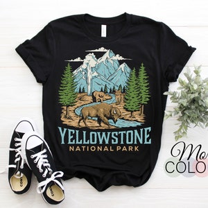 Yellowstone National Park US Bison Bear Vintage T-Shirt, USA Wyoming Parks Lover Gifts, Avontuur buitenshuis, Camping Travel Souvenirs Present