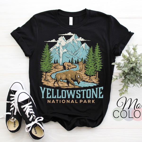 Yellowstone National Park US Bison Bear Vintage T-Shirt, USA Wyoming Parks Lover Gifts, Adventure Outdoors, Camping Travel Souvenirs Present