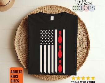 USA Flag Patriotic Bowler T-Shirt American Bowling Player League Dad Grandpa Gift Tee