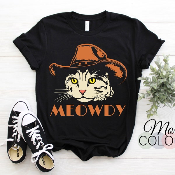 Meowdy Funny Country Music Cat Cowboy Hat Vintage T-shirt, Mashup Between Meow And Howdy, Cats Lovers Gift, Westerns Cowgirl Culture Tees,